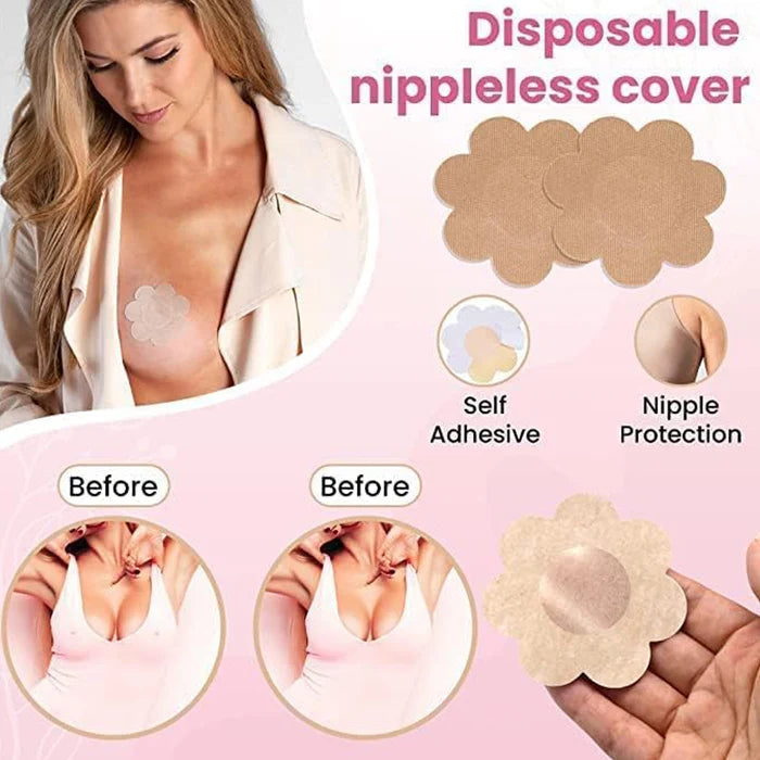 Boob Tape with 10 Pairs Nipple Cover Cotton Wide Thin Breast Tape - Women's & Girl's Breast Lift Booby Tape - Bob Tape for Natural Breast Lift (1 Pc 5 Meters)