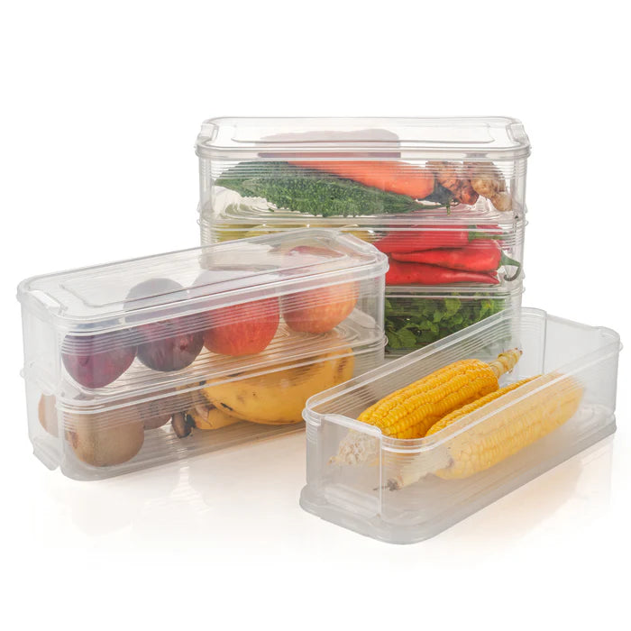 3 Fridge Storage Container, Fridge Organizer with Lid Stackable Fridge Storage Containers Plastic Freezer Storage Containers for Fish, Meat, Vegetables, Fruits, Pack of 3pcs, 1500ML Approx